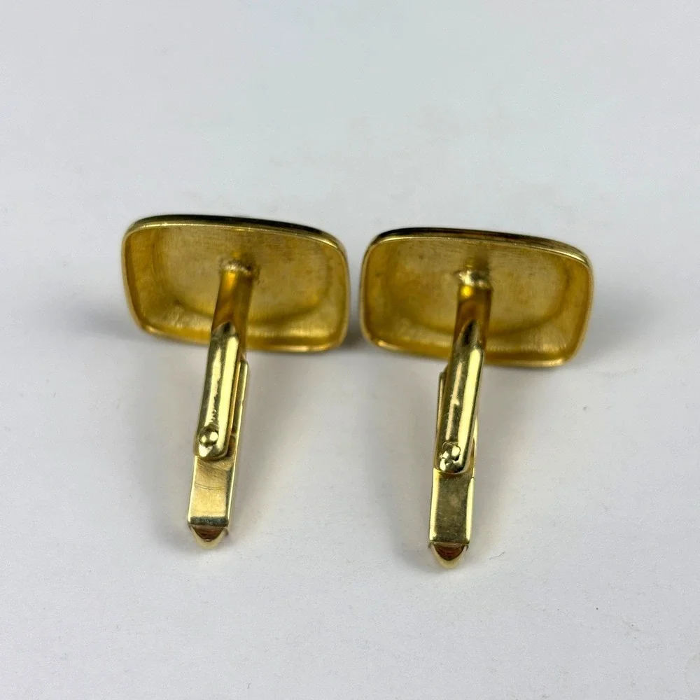 Vintage Rolled Gold Black Opal Cufflinks Oval Fire Inlay Mid Century Men's